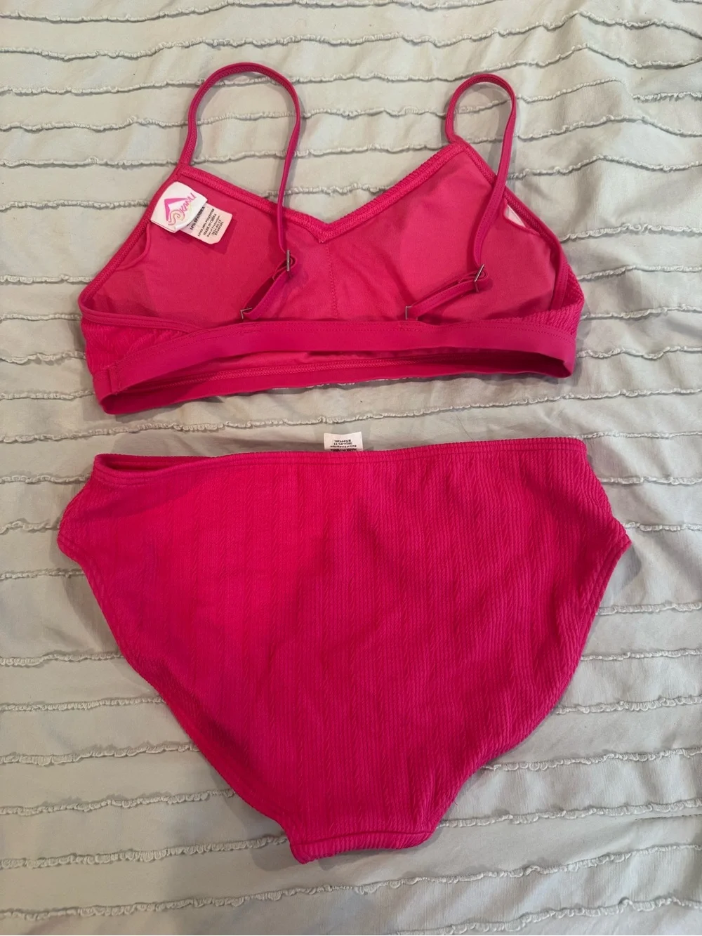 Girl’s Bright Pink Ribbed Bikini Set - Scoop Bralette & High-Rise Briefs